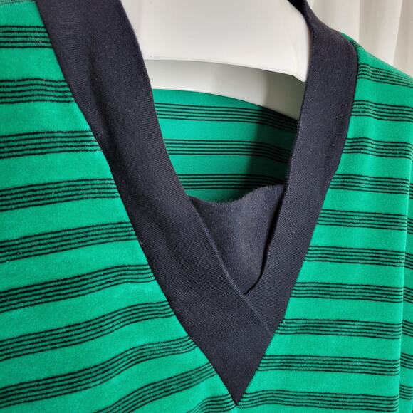 Oakbrook Sport Vintage Green and Navy Velour Top, M - Picture 3 of 9